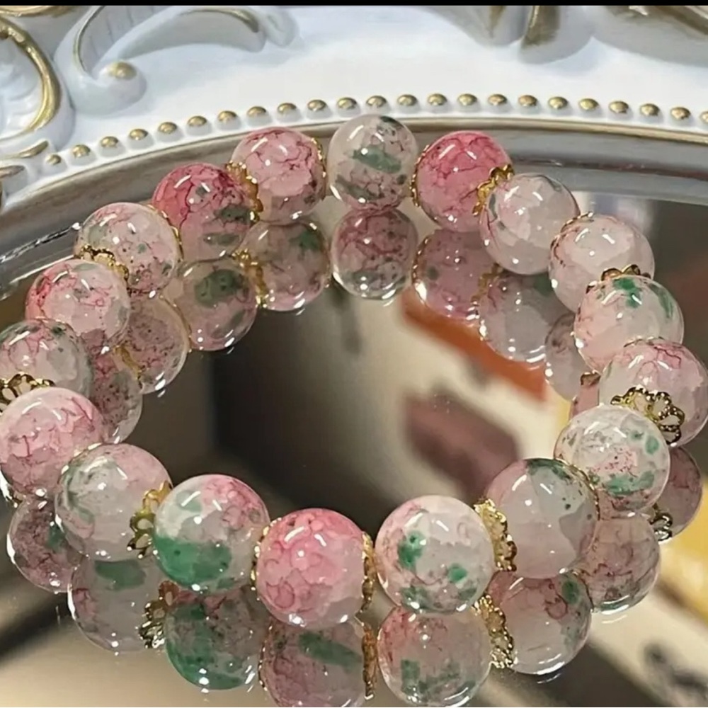 1pc Sakura Flower Pattern Glass Beaded Bracelet